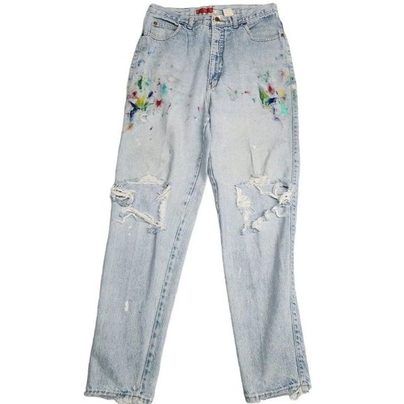 Vintage BonJour Jeans Women 14 High Waist Rise Light Trashed Paint Distressed - Picture 1 of 16